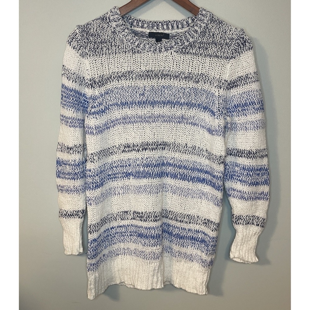 J Crew Women Size M Blue Stripe Linen Blend Sweater